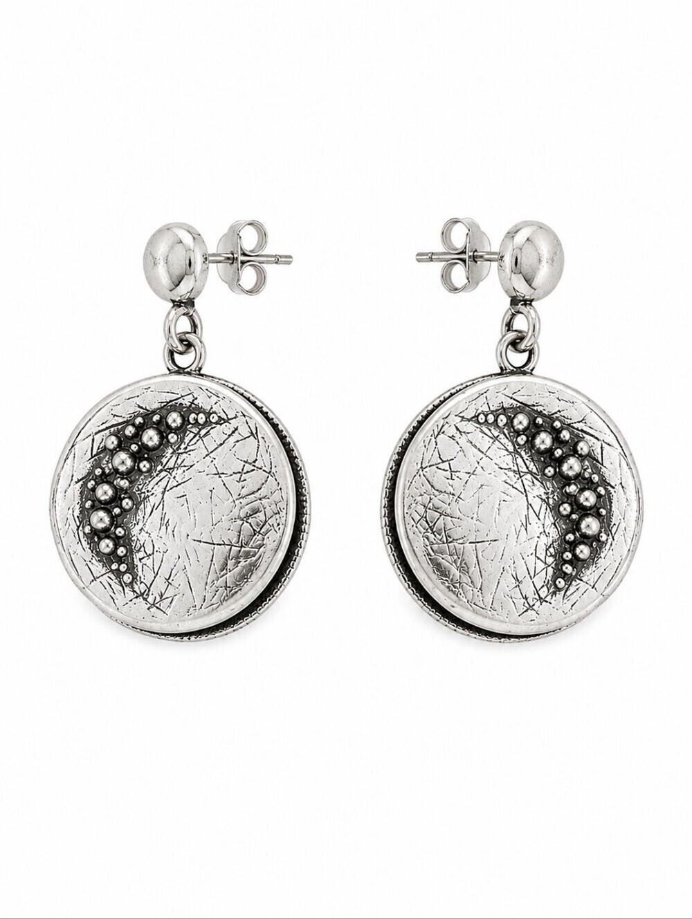 Space Age Nebula Etched Disc Dome Abstract Dangle Post Earrings